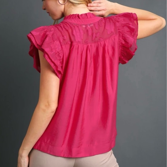 Elegant Pink Ruffle Sleeve Top - Picture 5 of 6